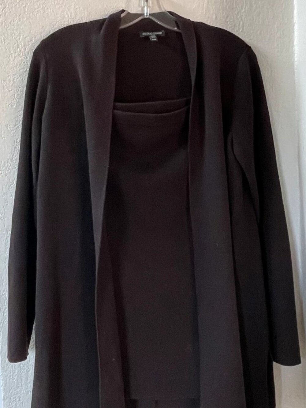 Eileen Fisher Espresso Merino Wool Long Cardigan & Skirt Set